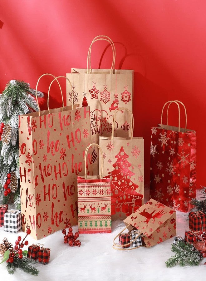 Nezyo 18 Pcs Christmas Gift Bags Multipack Winter Kraft Paper Bags with Handle Bronzing Metallic Gift Treat Goodie Assorted Sizes Bulk for Holiday New Year Eve Party Packaging Decor(Red) - Image 4